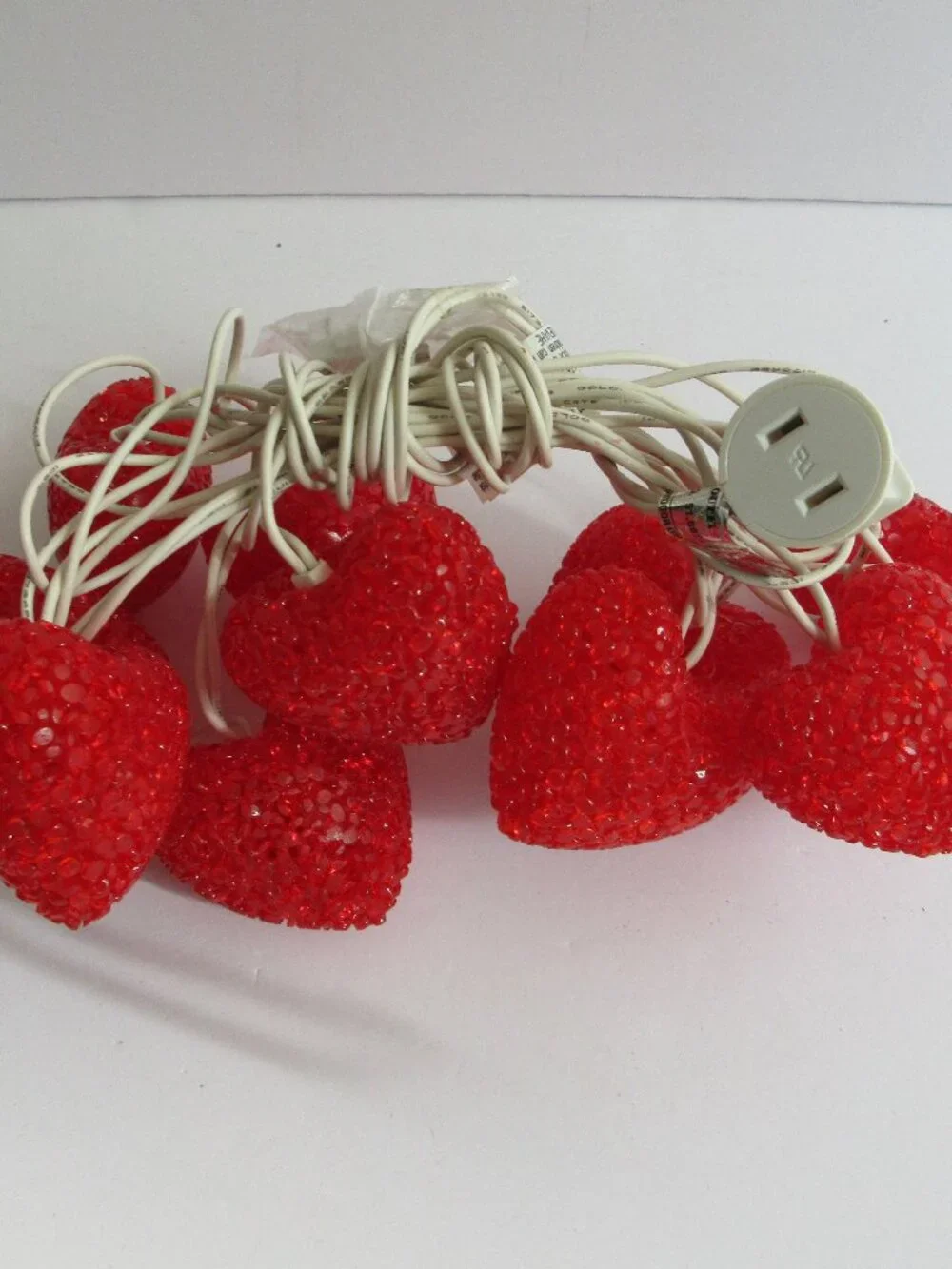 Heart String Light Red Melted Popcorn Plastic Blow Molded 10 Lights 9' Long